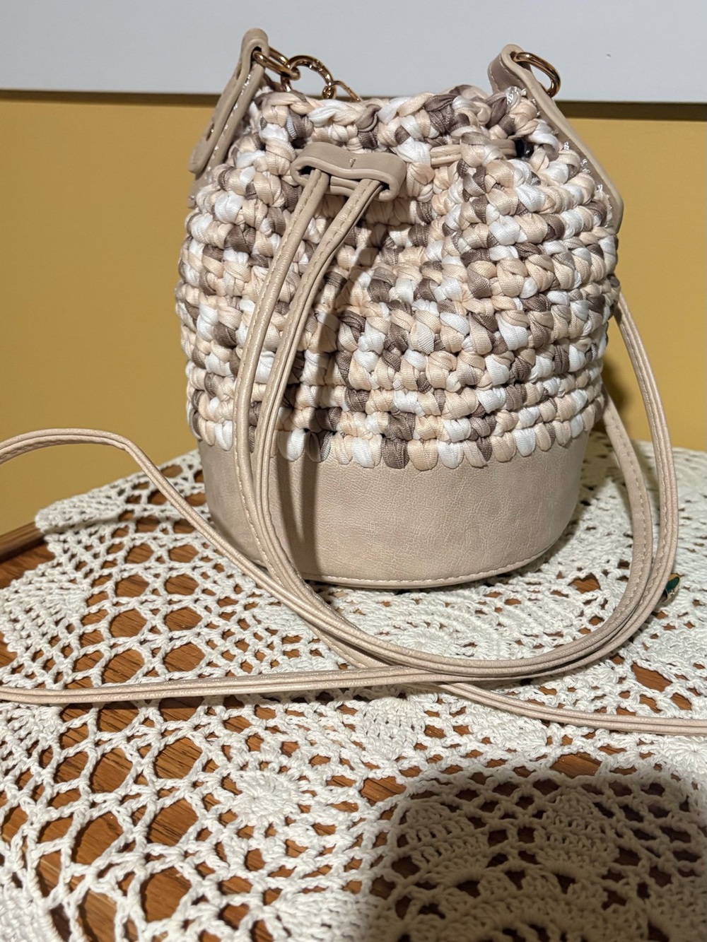 Handmade bucket bag. Cinch bag